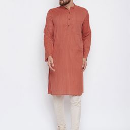 even Men Rust Striped Straight Kurta-image-91