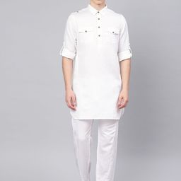 Freehand by The Indian Garage Co Men White Solid Kurta with Pyjamas-image-36