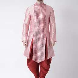 DEYANN Men Pink Printed Straight Asymmetric Kurta-image-49