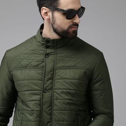 Arrow Men Green Solid Padded Jacket With Quilted Detail-image-59
