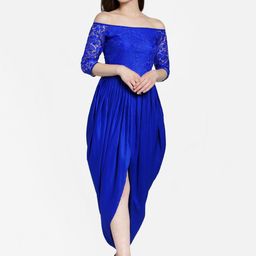 Cation Women Blue Solid Balloon Dress-image-35