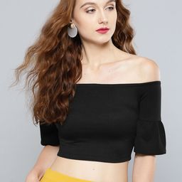 Veni Vidi Vici Women Black Solid Crop Bardot Top-image-68