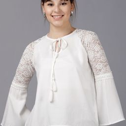 Tokyo Talkies Women Off-White Self Design Top-image-107