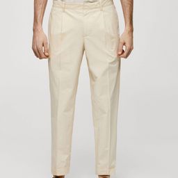 MANGO MAN Regular Fit Pure Cotton Pleated Trousers-image-60