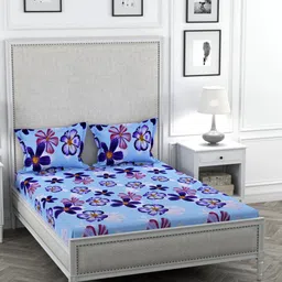 STELLAR HOME Blue Floral Poly Satin 90 GSM 1 Bedsheet with 2 Pillow Covers-image-72