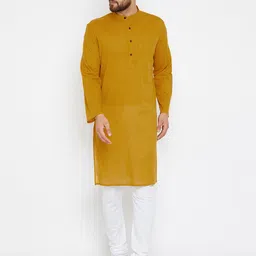 even Men Mustard Yellow Solid Straight Kurta-image-93