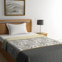 Portico New York Grey & Beige Printed AC Room 210 GSM Reversible Single Bed Comforter-image-85