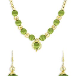 AKSHARA Gold-Plated Green Beaded Handcrafted Jewellery Set-image-74