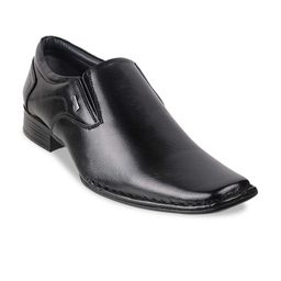 Metro Men Black Textured Leather Formal Slip-Ons-image-16
