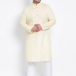 Hangup Men Yellow Mandarin Collar Kurta-image-12