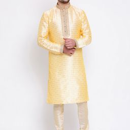 Sanwara Men Yellow Woven Design Straight Kurta-picture-14