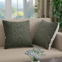 Story@home Grey & Olive Green Set of 2 Abstract Square Cushion Covers-4