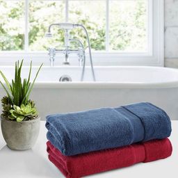 BIANCA Pack of 2 Blue & Red 100% Cotton Ultra-Fluffy Bath Towel-image-35