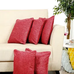 BELLA TRUE Red Set of 5 Self Design Square Cushion Covers-16