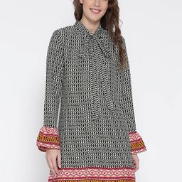 Sera Women White & Black Printed A-Line Dress-image-28