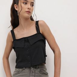 The Roadster Life Co. Shoulder Straps Button-Down Crop Top-picture-4