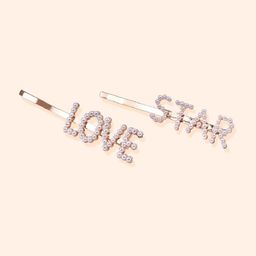AQUASTREET Women Gold & White Set of 2 Embellished Letter Engraved Pearl Bobby Pins-50