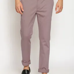 Basics Men Pink Tapered Fit Solid Regular Trousers-image-24
