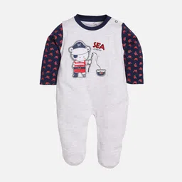 BABY GO Unisex Kids White & Blue Printed Cotton Rompers-image-52