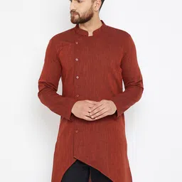 even Men Maroon Solid Straight Asymmetric Kurta-image-35