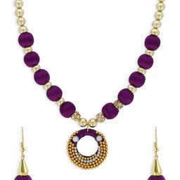 AKSHARA Gold-Plated Purple & Beige Beaded Handcrafted Jewellery Set-image-96