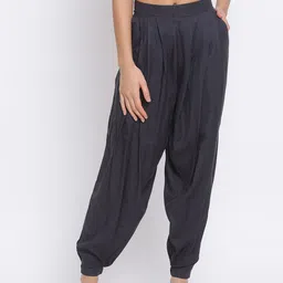 ROOTED Women Navy Blue Pleated Jodhpuris Trousers-image-15