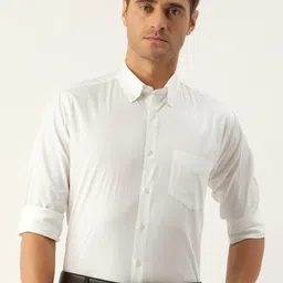 Hancock Men White Slim Fit Solid Casual Shirt-image-37