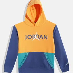 Jordan Boys Mustard Yellow & Navy Blue Colourblocked Hooded Sweatshirt-image-56