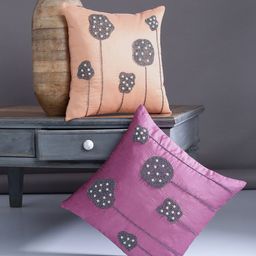 Alina decor Peach-Coloured & Pink Set of 2 Embroidered Square Cushion Covers-picture-27