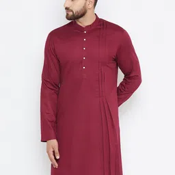 Hypernation Men Maroon Solid Straight Kurta-image-12