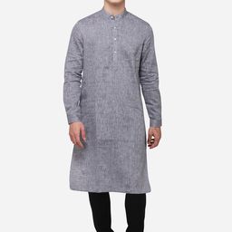 JADE BLUE Men Grey Solid Straight Modi Kurta-picture-14