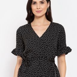 Style Quotient Black & White Bell Sleeve Crepe Wrap Top-52