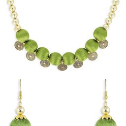 AKSHARA Girls Gold-Plated Green & Yellow Beaded Handcrafted Leaf Jewellery Set-55