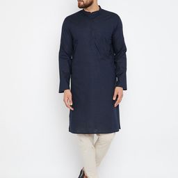 even Men Navy Blue Solid Straight Kurta-image-69