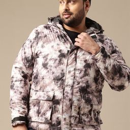 Sztori Plus Size Tie and Dye Printed Hooded Padded Jacket-36