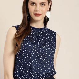 her by invictus Women Navy Blue & White Polka Dot Printed Top-image-69