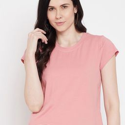 Imfashini Women Pink Solid Polo Collar T-shirt-image-45