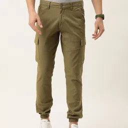 IVOC Men Olive Green Pure Cotton Slim Fit Cargos-image-51