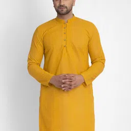Jompers Men Mustard Yellow Woven Design Straight Kurta-picture-37