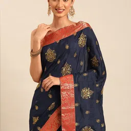 HERE&NOW Ethnic Motifs Embroidered Beads & Stones Art Silk Saree-picture-25