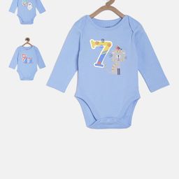 MINI KLUB Infant Boys Pack Of 3 Blue Printed Pure Cotton Bodysuits-image-35