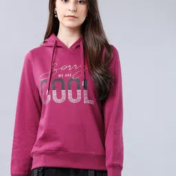 Tokyo Talkies Women Magenta Printed Hooded Sweatshirt-image-14