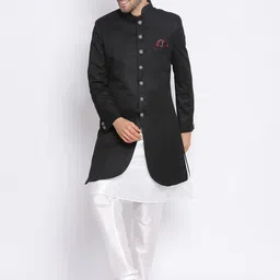 Hangup Men Black & White Solid Sherwani Set-image-96