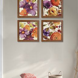 Art Street Set Of 4 Purple & Orange Floral & Botanical Printed Framed Wall Art-52