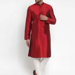 Jompers Men Maroon & White Solid Kurta with Churidar-picture-24