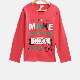 Kids On Board Girls Red Printed Round Neck T-shirt-image-69