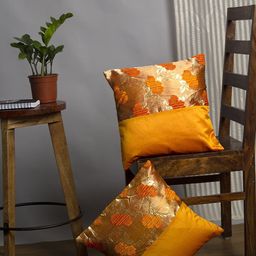 Alina decor Yellow & Gold-Toned Set of 2 Floral Square Cushion Covers-35