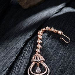 Saraf RS Jewellery Rose Gold-Plated White AD-Studded Handcrafted Maangtikka-44