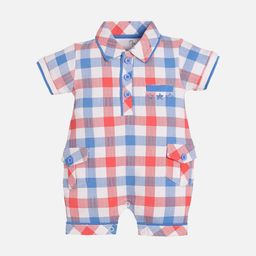 BABY GO Infants Kids Red & Blue Checked Cotton Romper-31