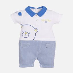 BABY GO Infant Kids White & Blue Striped Cotton Romper-image-14